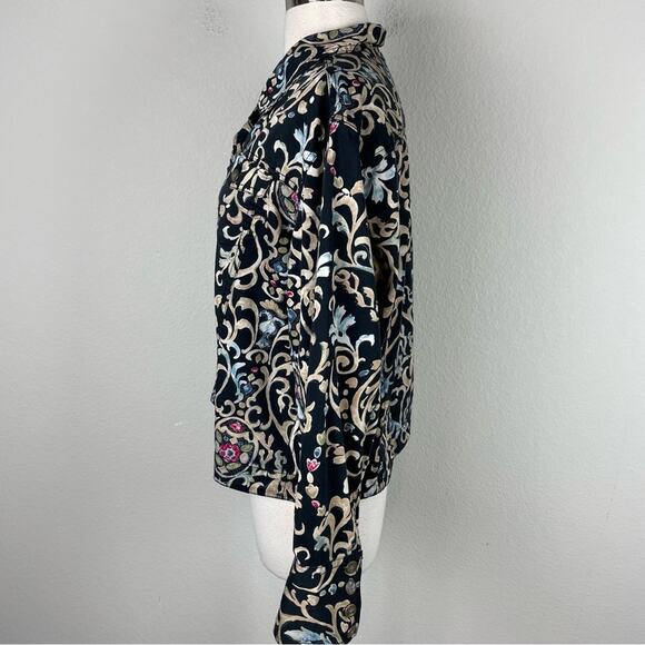 Chico's Black Scroll Print Button Up Cotton Blend Jacket 2 - Picture 4 of 8
